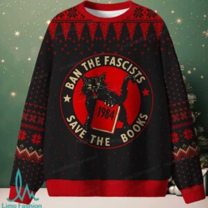 Ban The Fascists Save The Books Unisex Ugly Knit Sweatshirt
