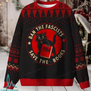 Ban The Fascists Save The Books Unisex Ugly Knit Sweatshirt