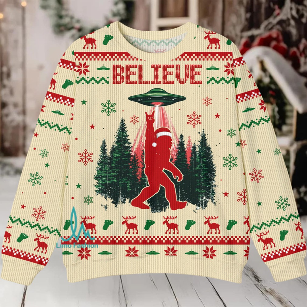 Believe In Bigfoot UFO Christmas Funny Ugly Christmas Sweater Believe In Bigfoot UFO Christmas Funny Ugly Christmas Sweater