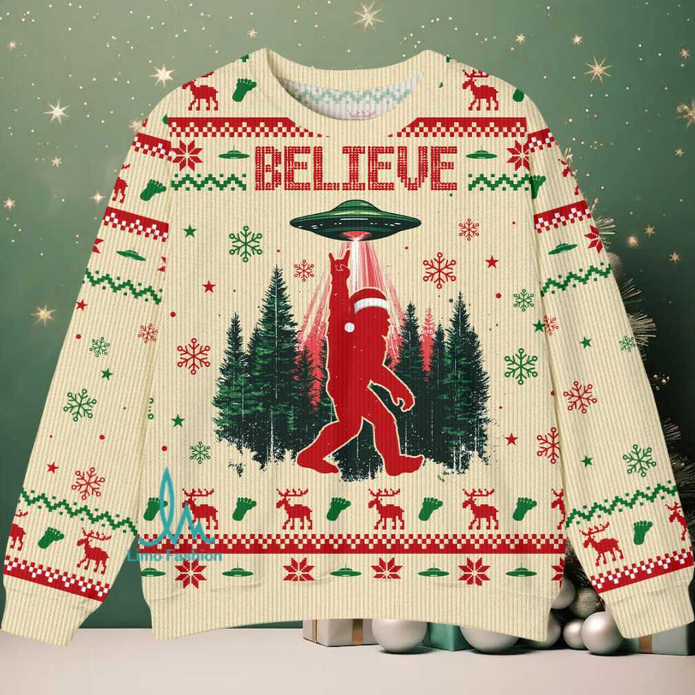Believe In Bigfoot UFO Christmas Funny Ugly Christmas Sweater Believe In Bigfoot UFO Christmas Funny Ugly Christmas Sweater