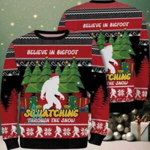 Believe in Bigfoot Christmas Trees Funny Ugly Christmas Sweater