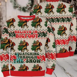 Belived In BigFoot Squatching Through The Snow Ugly Christmas Sweater Belived In BigFoot Squatching Through The Snow Ugly Christmas Sweater