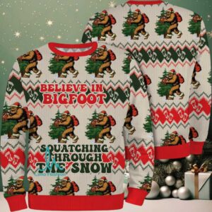 Belived In BigFoot Squatching Through The Snow Ugly Christmas Sweater