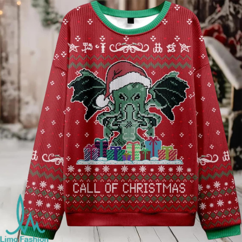 Call of Christmas Red Ugly Christmas Fuzzy Fleece Sweatshirt - Worn by model