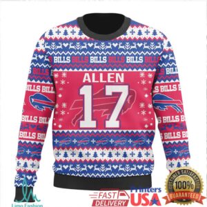 Christmas Bills Josh Allen 17 Football Ugly Sweater Christmas Bills Josh Allen 17 Football Ugly Sweater