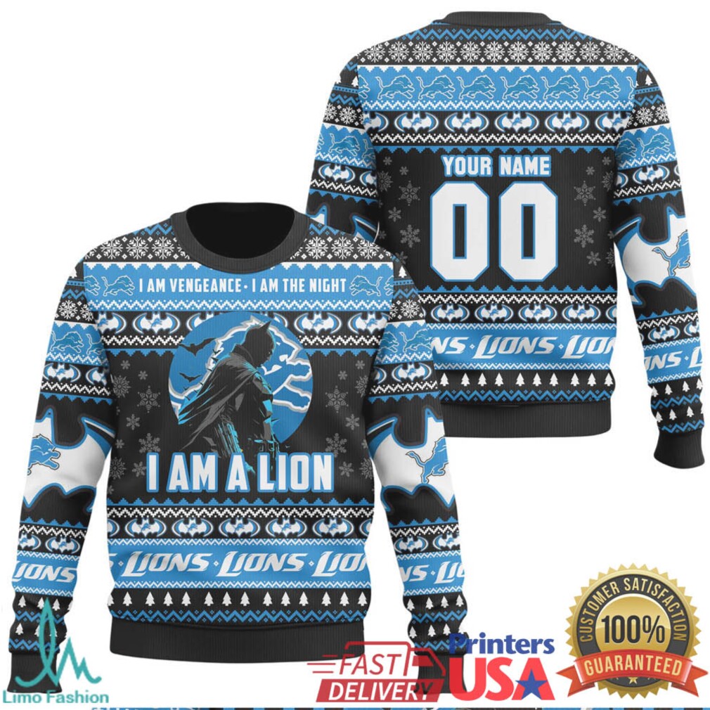 Custom Batman x Detroit Lions Ugly Christmas Sweater Custom Batman x Detroit Lions Ugly Christmas Sweater