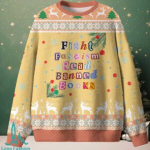 Fight Fascism Read Banned Books Unisex Ugly Knit Sweatshirt