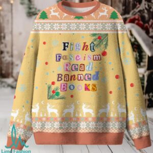 Fight Fascism Read Banned Books Unisex Ugly Knit Sweatshirt