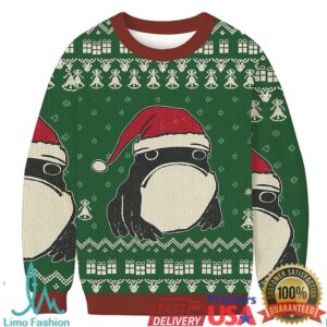 Frog Wearing Santa Hat Green Christmas Ugly Sweatshirt