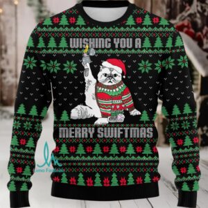 Funny Cat Christmas Hoodie – Wishing You a Merry Swiftmas Ugly Sweater for Cat Lovers