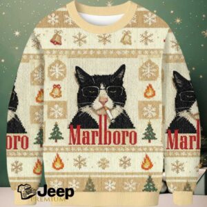 Funny Cat Smoking Cigarette Meme Christmas Ugly Sweatshirt
