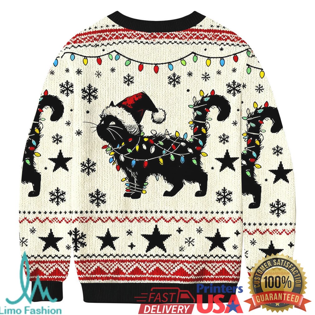 Funny Cute Cat With Light Christmas Ugly Sweatshirt Funny Cute Cat With Light Christmas Ugly Sweatshirt