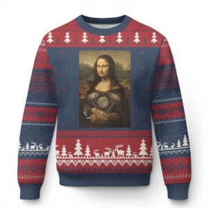 Funny Monalisa Rider Vintage Retro Motorcycle Engine Ugly Christmas Sweater