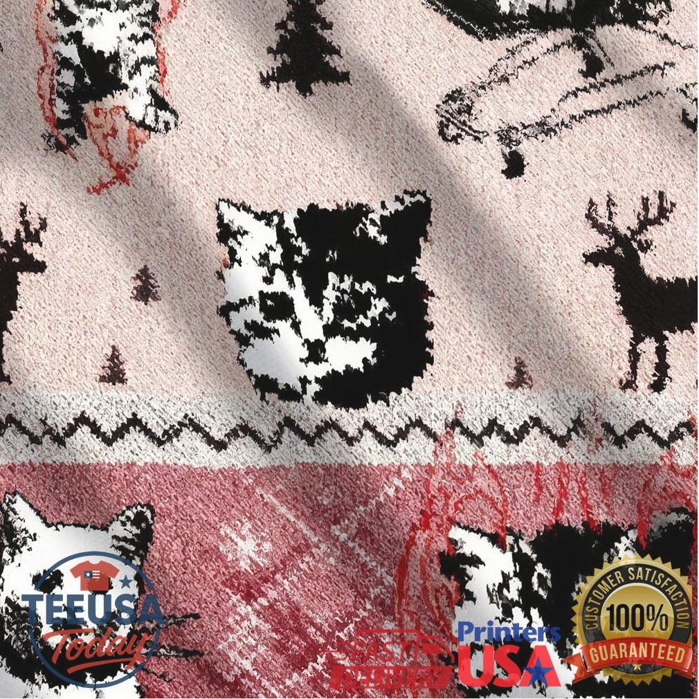 Funny Punk Kittens With Flame Designs And Shopping Cart Motif Christmas Ugly Sweatshirt Funny Punk Kittens With Flame Designs And Shopping Cart Motif Christmas Ugly Sweatshirt