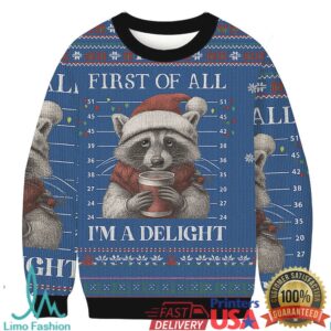 Funny Raccoon First Of All Christmas Ugly Sweatshirt