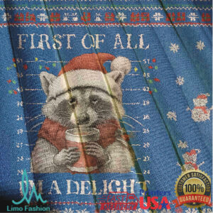 Funny Raccoon First Of All Christmas Ugly Sweatshirt
