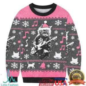 Funny Rock Cat Guitar Christmas Ugly Sweatshirt