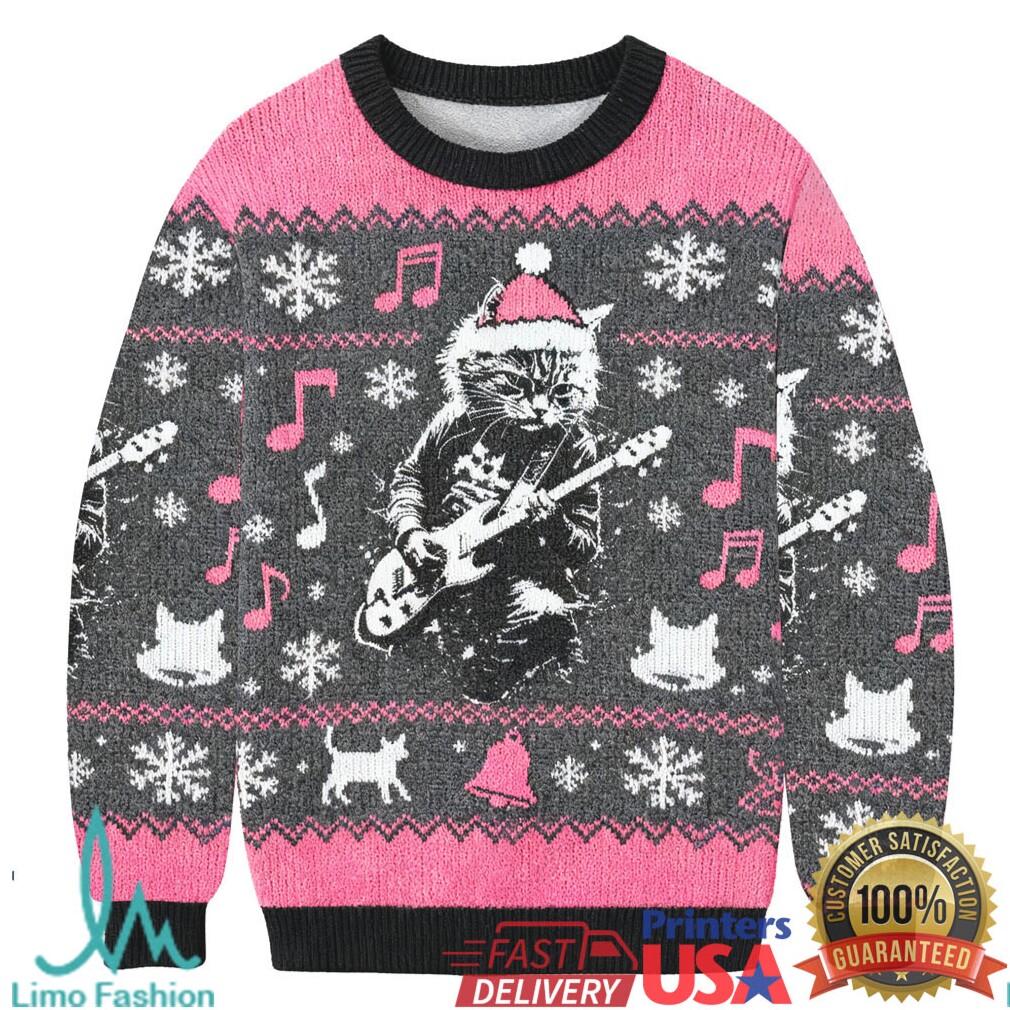 Funny Rock Cat Guitar Christmas Ugly Sweatshirt Funny Rock Cat Guitar Christmas Ugly Sweatshirt