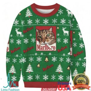 Funny Smoking Cat Meme Green Christmas Ugly Sweatshirt