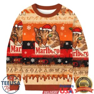 Funny Smoking Cat Meme Marlboro Christmas Ugly Sweatshirt