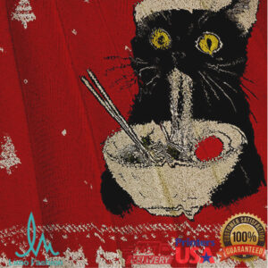 Funny Taking a Cat to Eat Ramen Christmas Ugly Sweatshirt