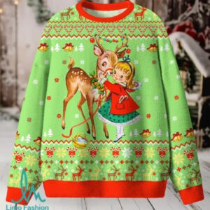 Girl Reindeer Christmas Knit Sweatshirt