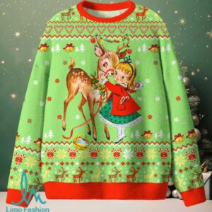 Girl Reindeer Christmas Knit Sweatshirt