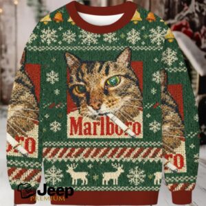 Green Funny Smoking Cat Meme Christmas Ugly Sweatshirt