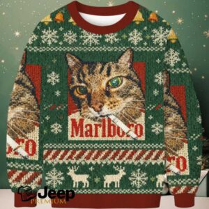 Green Funny Smoking Cat Meme Christmas Ugly Sweatshirt