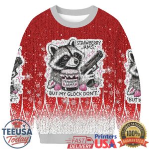 Gun Wielding Raccoon Fun Christmas Ugly Sweatshirt