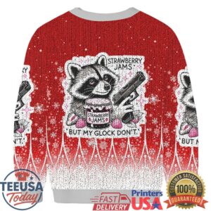 Gun Wielding Raccoon Fun Christmas Ugly Sweatshirt