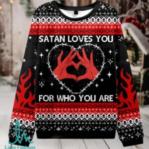 Halloween Satan Loves You Heart Christmas Knit Sweatshirt