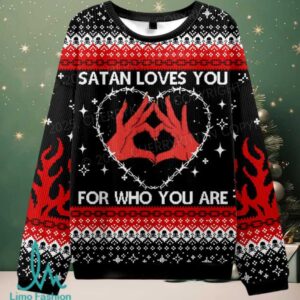 Halloween Satan Loves You Heart Christmas Knit Sweatshirt