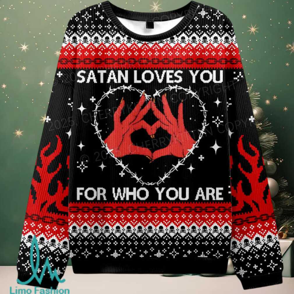 Halloween Satan Loves You Heart Christmas Knit Sweatshirt Halloween Satan Loves You Heart Christmas Knit Sweatshirt