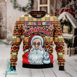 Hippie Santa Claus Peace And Love Ugly Christmas Sweater