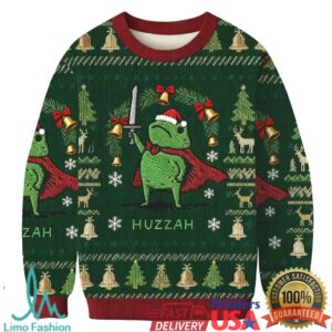 Huzzah Frog With Sword Christmas Ugly Sweatshirt