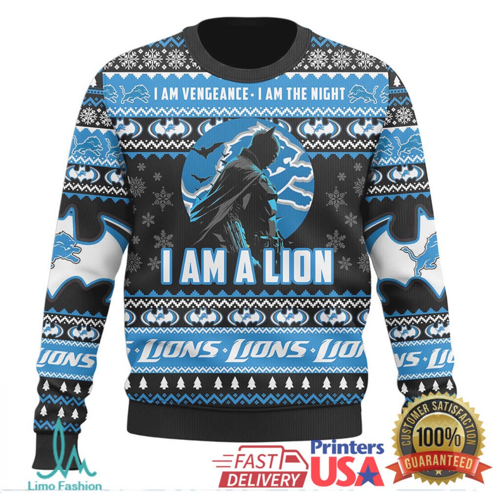 I Am A Lion Detroit Lions Batman Fan Ugly Sweater I Am A Lion Detroit Lions Batman Fan Ugly Sweater