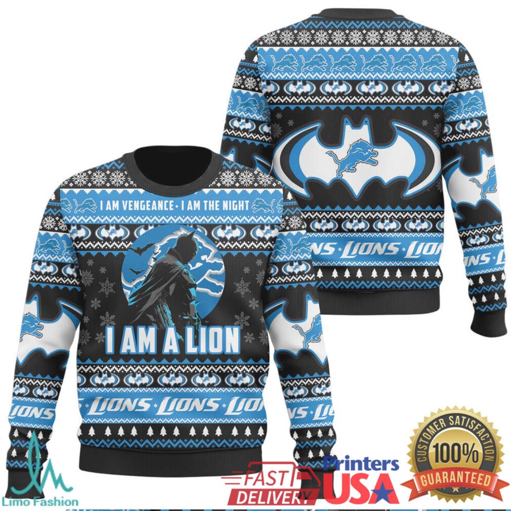 I Am A Lion Detroit Lions Batman Fan Ugly Sweater I Am A Lion Detroit Lions Batman Fan Ugly Sweater