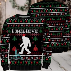 I Believe In Bigfoot Santa Christmas Funny Ugly Christmas Sweater