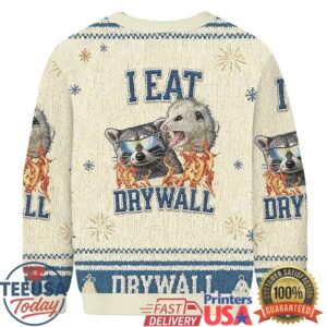 I Eat Drywall Funny Raccoon And Opossum Christmas Ugly Sweatshirt