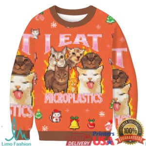 I Eat Microplastics Funny Cat Meme Christmas Ugly Sweatshirt