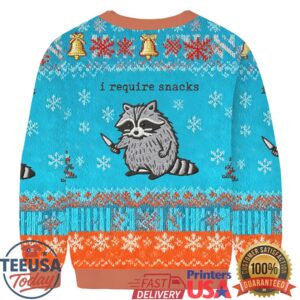I Require Snacks Funny Raccoon Christmas Ugly Sweatshirt