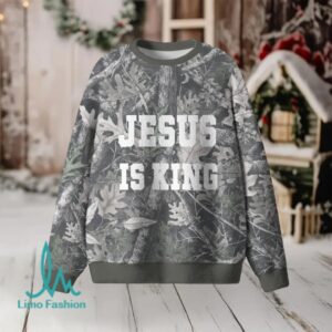 Jesus Is King Camo Furry Christian Lightweight Sweater