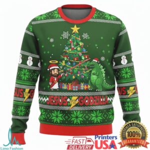 Jesus vs Godzilla Ugly Christmas Sweater
