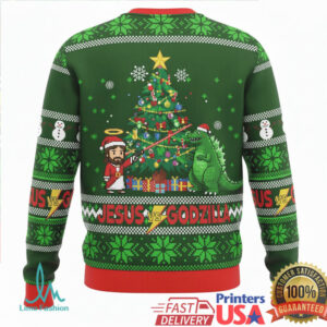 Jesus vs Godzilla Ugly Christmas Sweater