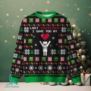 Last Christmas I Give You My World Black Ugly Christmas Fuzzy Fleece Sweatshirt