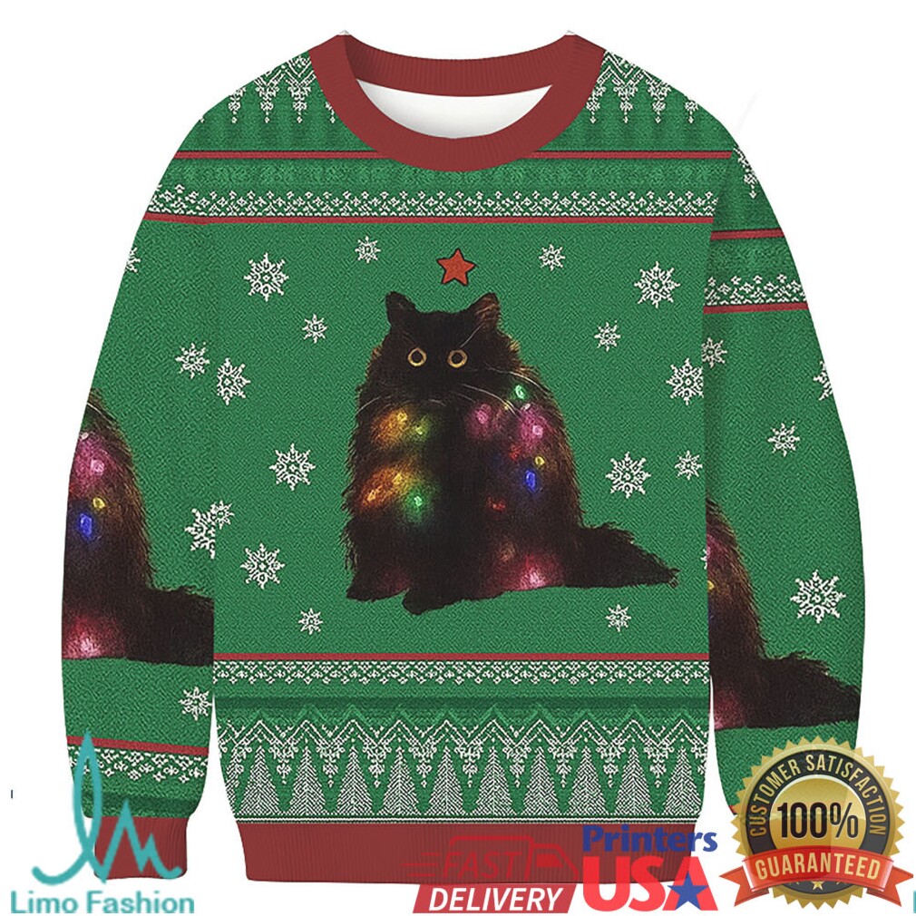 Lights Cat Japanese Green Christmas Ugly Sweatshirt Lights Cat Japanese Green Christmas Ugly Sweatshirt