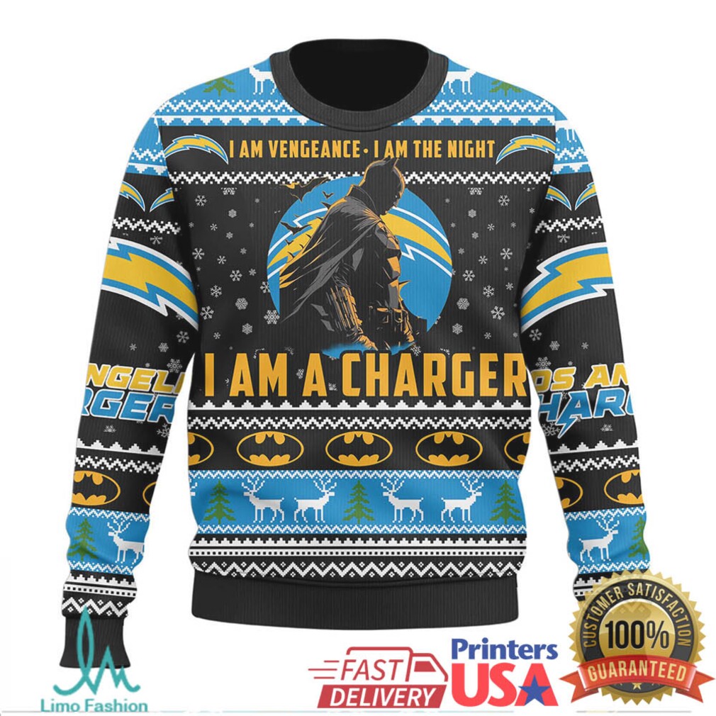 Los Angeles Chargers x Batman I Am Vengeance Ugly Christmas Sweater Los Angeles Chargers x Batman I Am Vengeance Ugly Christmas Sweater