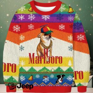 Marlboro Dog Smoking Meme Christmas Ugly Sweatshirt