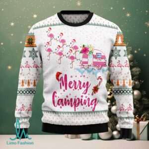 Merry Camping Flamingo Ugly Christmas Sweater
